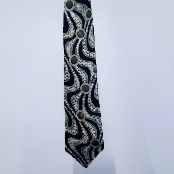 Facets Other - Men's Black and green Patterned Silk Tie